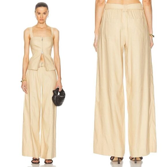 Jonathan Simkhai Amaya Cream Tan Pants Wide Leg Belted Size 0 - Picture 1 of 10